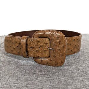 Simon Chang Brown Textured Leather Wide Belt